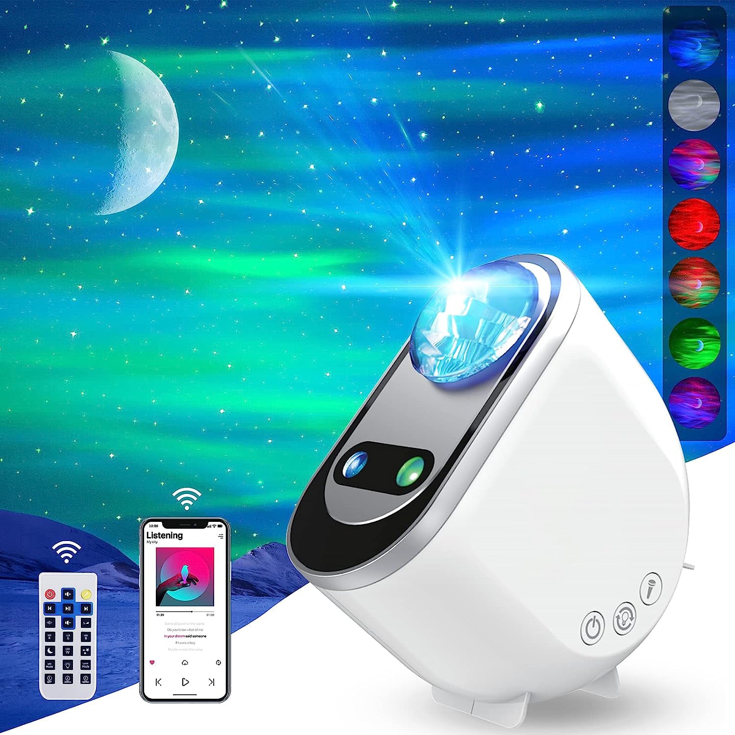 Northern Lights Aurora Projector, AGPTEK The Largest Coverage Area Galaxy  Light Projector for Bedroom with Bluetooth Speaker & White Noise, LED Night